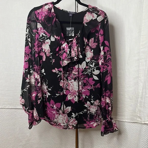 Roaman’s chiffon sheer arm sleeveless black underlies bodice pink black cream - Picture 1 of 14